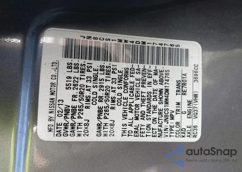 2013 Infiniti Fx37 из США, поврежденный, VIN JN8CS1MW4DM174765